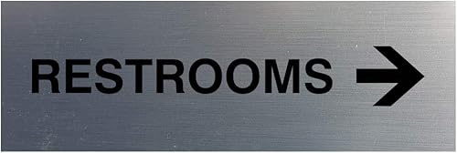 Signs ByLITA Basic Restrooms - Letrero direccional de flecha derecha, material duradero, cinta adhesiva fuerte (plata cepillada) - Grande (1 unidad)