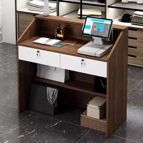 Escritorio recepcionista con cerradura con cajón frontal para salones de belleza y oficinas, elegante mesa de pago y estación de trabajo para entornos profesionales