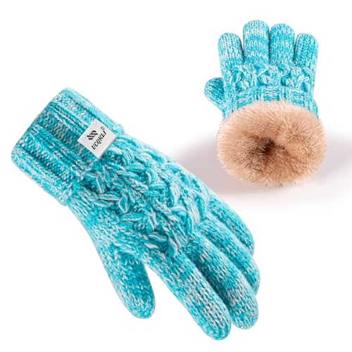 Kids Toddler Winter Warm Fleece Lined Gloves for Girls Boys, Thick Thermal Cute Knit Gloves for Cold Weather