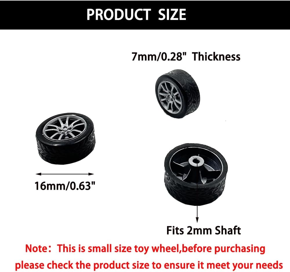20PCS Small Toy Car Wheel 16mm Model Car Mini Rubber Tire Wheels with 10PCS Shaft Round Rod Axles for DIY Model Toy RC Car Truck Robot Building Accessories (Silver 2x16mm)