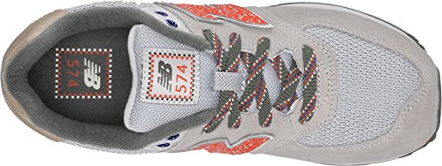Image of New Balance Kid's 574 V1 Lace-Up Sneaker, Grey /Orange /Green, 6 W US Big Kid (8-12 Years)