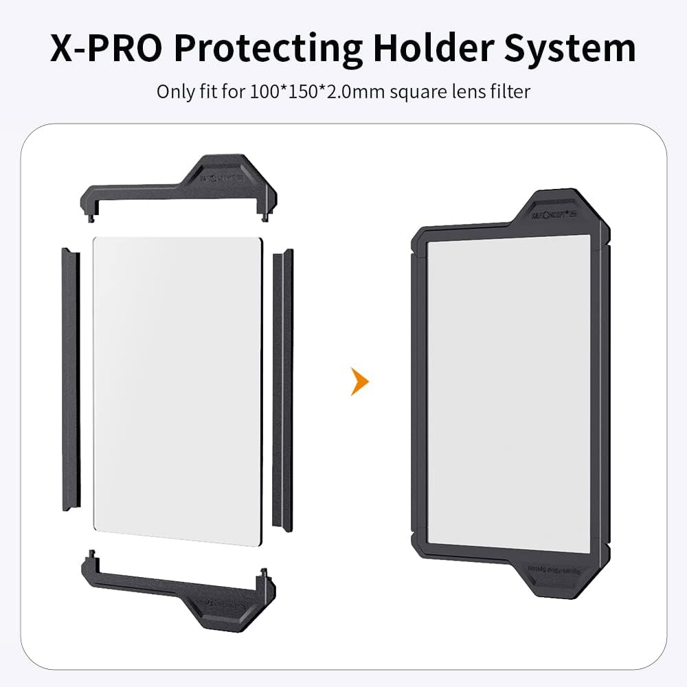 Exploded view and assembled K&F CONCEPT Nano-X Pro Square Filter Protect Frame with a square filter.
