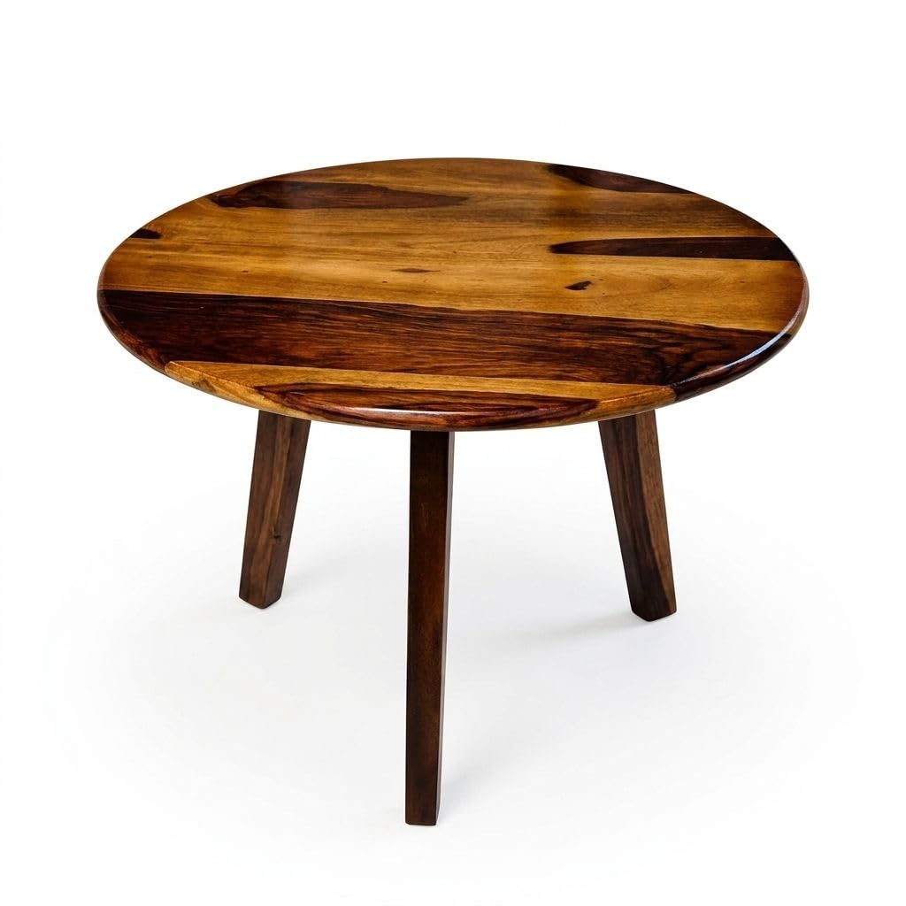Wooden Coffee Table for Living Room | Modern Center Tea Table | Solid Wood & Nesting Sofa Table for Home & Office (netural Finish, Round)-image-6