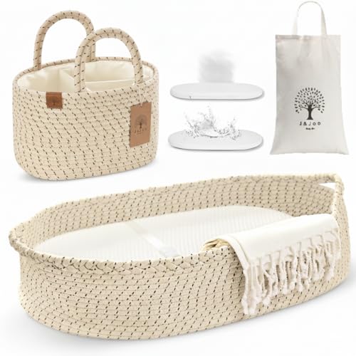 Baby Changing Basket Includes Diaper Caddy - Soft & Waterproof Dual-Cover Portable Changing Pad for Dresser & Changing Table Gift for Baby Shower Organic Cotton Rope