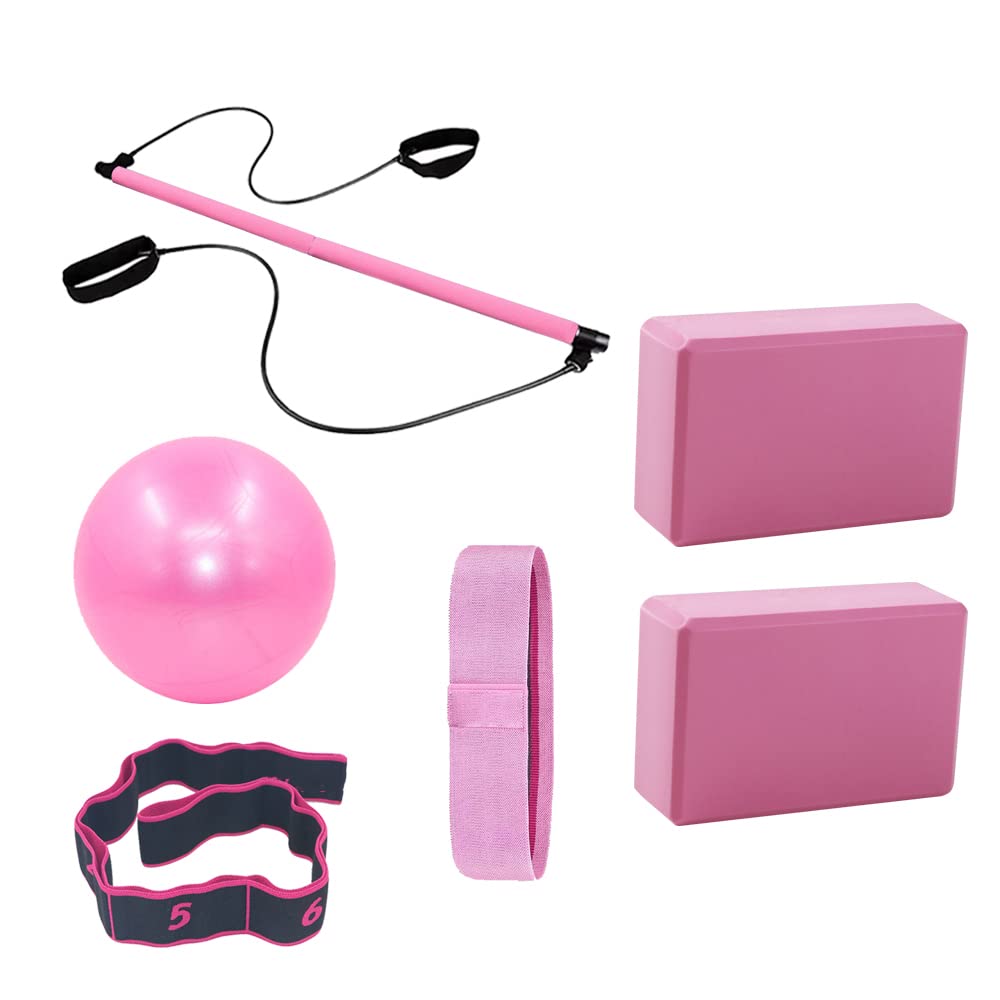 Yoga Block Brick Yoga Resistance Bands Set Tragbares Zugseil Gym Workout Mit Pilates Bar Und Yoga Balance Ball,Rosa