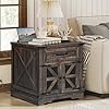 Farmhouse end table with charging station 24 large sofa side table with drawer large end table for living room wooden nightstand with outlet square dark rustic oak 66bzufp  urban country home decor