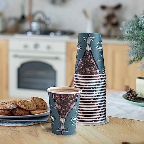 Clawsoff 12 oz Paper Coffee Cups - 180 Count, Disposable Cups 12 Ounce Zipper Pattern Cups for Hot/Cold Beverage Drinking - Thumbnail 6