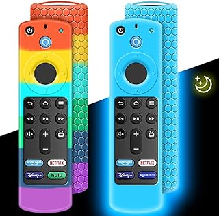 2 Pack Cover for Fire TV Stick 4k 3rd Gen 2021,Case for Alexa Voice Remote Control Replacement Firestick Silicone Sleeve Holder Skin Protective Back New Protector Accessories Piece (Glow Blue,Rainbow)