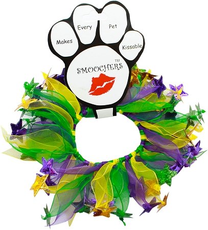 Mardi Gras Party Dog Collar- Smoocher Green & Purple Stars (XL (20'-24'))