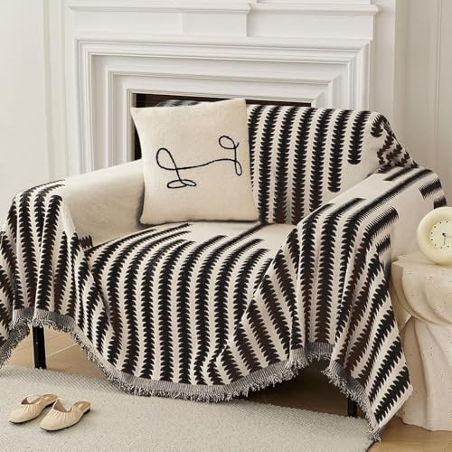 Image of The Furnishing Tree Reversible Double Sided Chenille Throw Sofa Cover, Anti-Slip Couch Cover, Comfy Sofa Towel for All Seasons, 1 Seater, Black