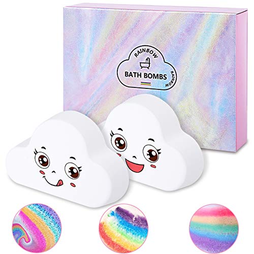 Rainbow Bath Bombs, BINWO Bath Bombs Gift Set with Natural & Organic Ingredients, Handmade Cloud Bath Bombs with Bubble Effect for Women, Best for Valentine, Birthday, Xmas, Mother's Day Gift, 2 Pack