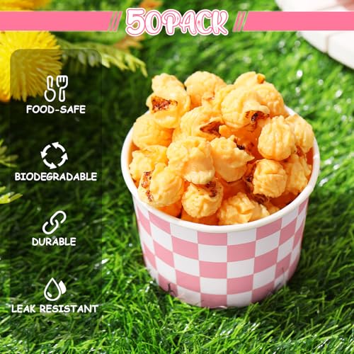 Image of Zopeal 50 Count Pink Checkered Ice Cream Cups Disposable Dessert Bowls | 9 oz, Race Car Paper Ice Cream Bowls, Birthday Party Supplies, Snack Cups Sundae Picnic Yogurt Bowls for Food