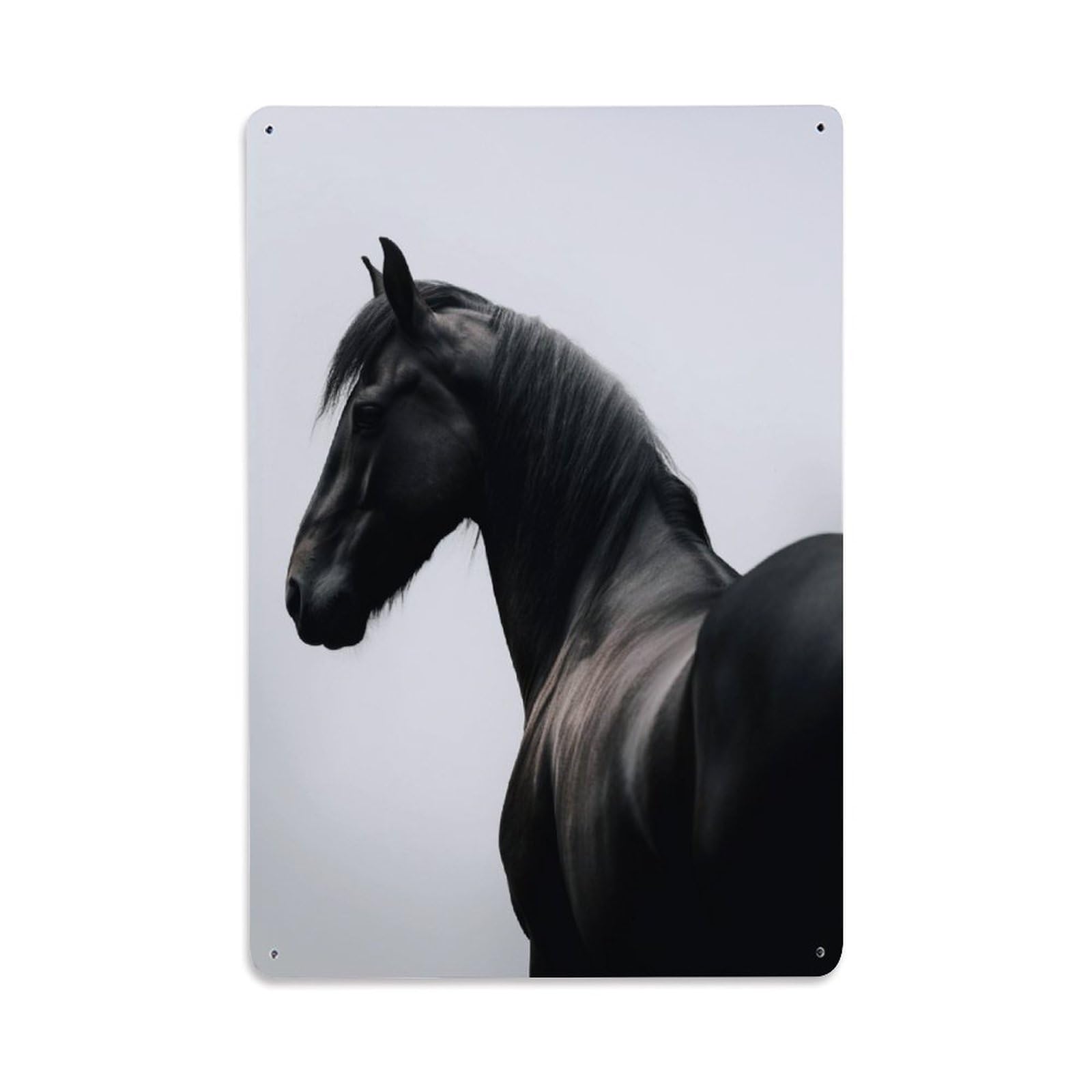 Visual Culture Study Animal Wildlife Vintage Black Horse Side Metal Tin Sign Plaque Wall Decor for Cafe, Man Cave, Club Bar, Office, Home Garden Round Metal Poster 8x12Inch
