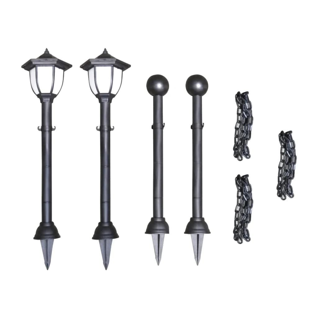 vidaXL 4X Lampioncini Solari da Esterni con Catena di Recinzione e Paletti Giardino Faretti Lampade Decorazione Luci Notturne Ecologiche Bianche