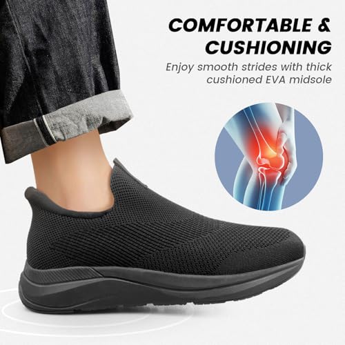 Image of Mens Slip On Walking Shoes Running Tennis Shoes for Athletic Workout Gym Casual Non Slip Training Sneakers Breathable Knit Upper Indoor Outdoor