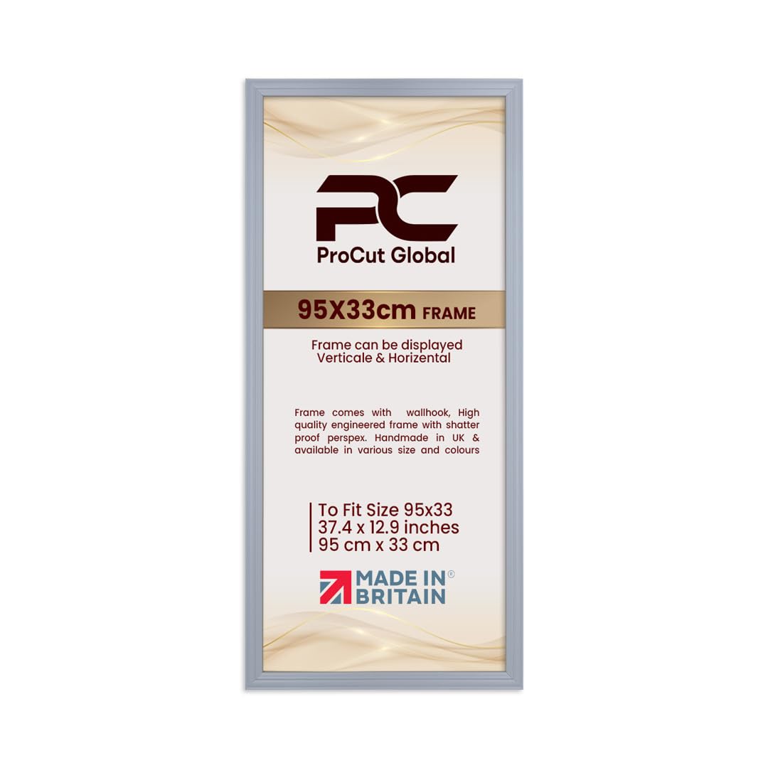 Procut Global 95x33CM Light Grey Picture Frames - Classic Wooden Photo Frame with Shatterproof Perspex for Wall or Tabletop - Perfect for Posters, Certificates & Prints - Sizes & Colors Available