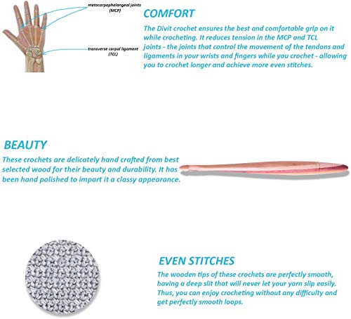 Divit Shilp Streamline Ergonomic Handle Crochet Hooks | Handcrafted 7’’ Mix Wood Crochet Hook Knitting Needle, Craft Yarn Weave | Best Gift! (3.75 Mm) #TOP6