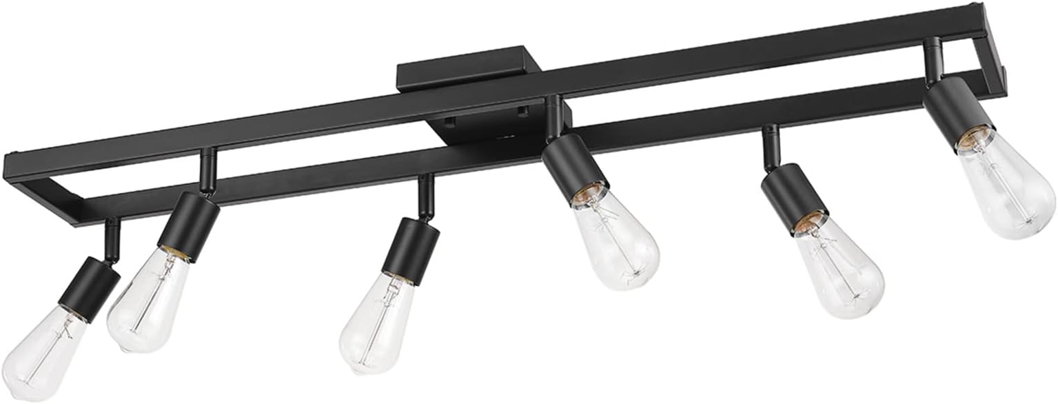 59811 6-Light Adjustable Track Lighting, Matte Black Industrial Farmhouse Rectangular Frame, Pivoting Heads, E26 Base, Dimmable Ceiling Track Fixture