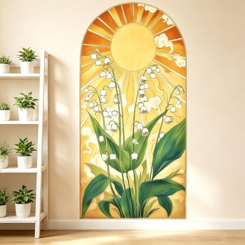 Arch Wall Decals Peel and Stick, Large Sun Leaves Vinyl Wall Stickers, Removable Flowers Home Decor Art Wallpaper for Bedroom Living Room Classroom Office