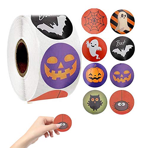 500PCS Pegatinas de Calabaza Pegatinas de Rollo de Halloween, Pegatinas Redondas de Halloween Pegatinas Circulares Pegatinas de Halloween Sellar Etiquetas para Bolsas Álbum de Recortes Cover