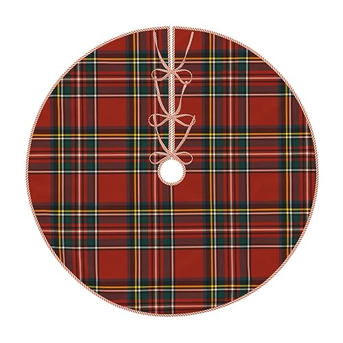 Christmas Tree Skirt Linen Royal Stewart Tartan Classic Red Scottish Plaid Xmas Tree Skirt Decorations Christmas Tree Mat for Christmas Party-30