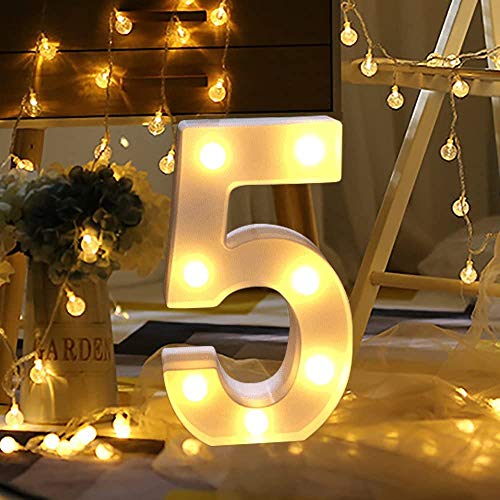 Dewanxin LED Números decorativos iluminados, 0-9 luminosas decorativas com luzes LED, números árabes para aniversário festa de casamento decoração da barra quarto pendente de parede (5)