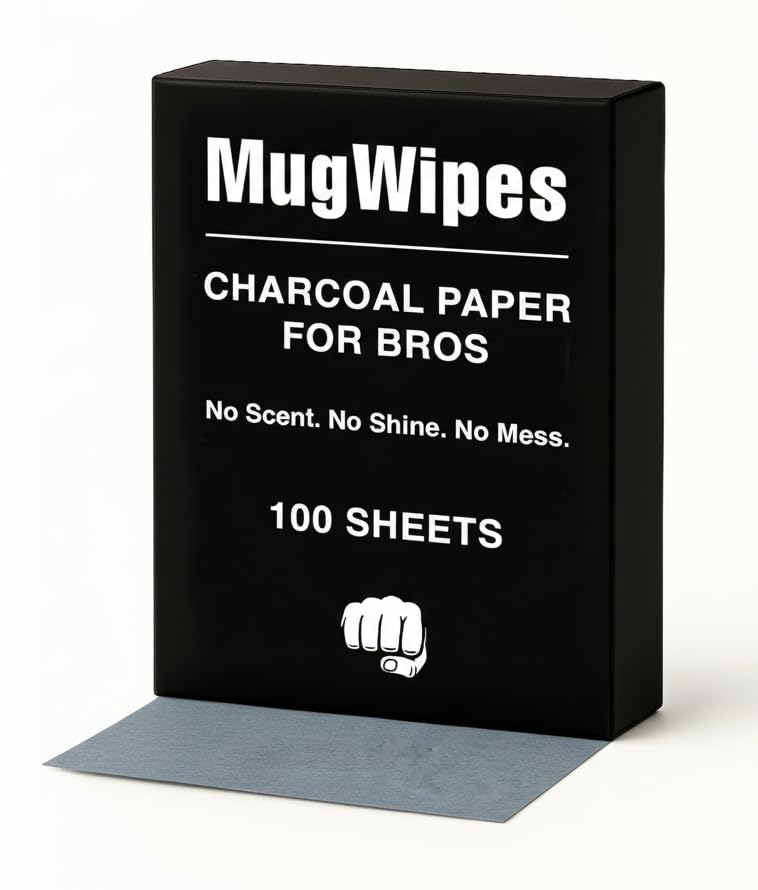 Oil Control Charcoal Face Wipes for Men – 100 Pocket-Ready Wipes, 2–3 Month Supply, Matte Finish in 3 Seconds, No Shine, No Mess, Oily & Acne-Prone Skin, Gym, Travel, Fragrance-Free, Vegan