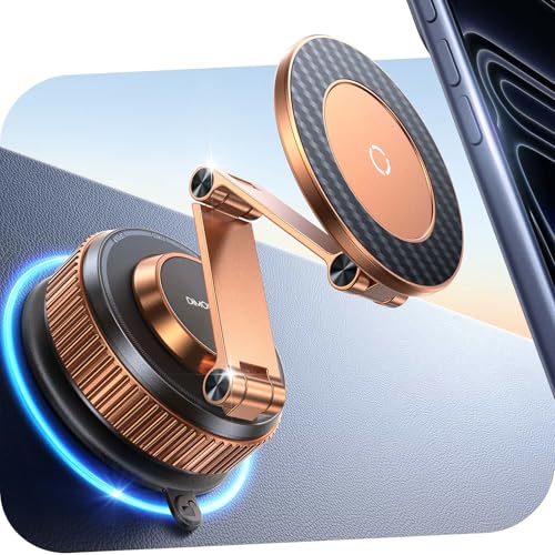 Image of 360Rotation Nano Gel Tesla Phone Mount, Metal Vacuum Magnetic Phone Holder | 2026 Upgraded Foldable[119+LBS Max Suction] Tesla model Y /3 MagSafe Car Phone Mount for iPhone 17 16 Pro Max S26 Ultra-Golden