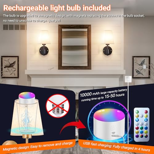 Image of YHCDLAMP Peel and Stick Wall Sconces, No Drilling Stick On Wall Sconce, Wireless Battery Operated Wall Lights, Adhesive Wall Lamp with 10000mAh Battery Bulb for Bedroom Living Room Decor