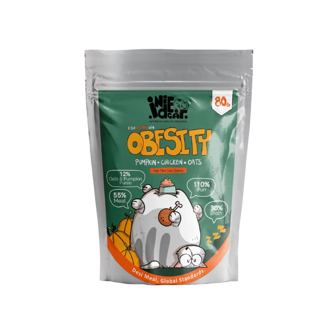 Indie Cat Adult Obesity Chicken Pumpkin Meal (80 gm), Wet Food for Cat Adult, Gluten & Grain Free Cats Minced Meal, No Artificial Flavours, Non-Vegetarian Cat Foods Pouch - Pack of 5-image-9