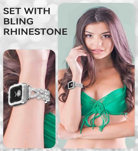 Image of Rhinestones Encrusted Metal Bracelet and Case, Compatible with Apple Watch Bands 38mm-49mm (Series 11 /10 /1 /SE /Ultra 2)- Bling Gold Women's Jewelry Strap, Luxury iWatch Bracelet