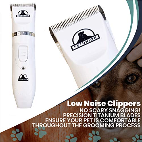 Pet Union Professional Dog Grooming Kit - Rechargeable, Cordless Pet Grooming Clippers & Complete Set of Dog Grooming Tools. Low Noise & Suitable for Dogs, Cats and Other Pets (White) - Image 5