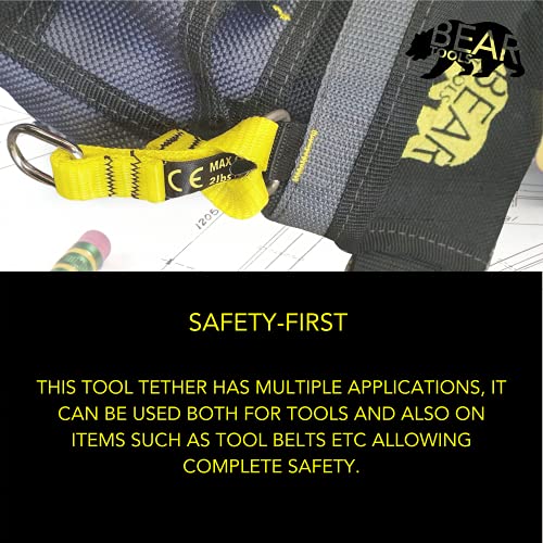Image of BearTOOLS Yellow Flat D-Ring Tool Tail Tethers, 2-In-1 Application, Max Load 0.9KG, 12CM x 12MM (6, Yellow)