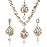 Sparkling Tear Drop With Kundan Leaves Indian Ethnic Necklace Set White d7w