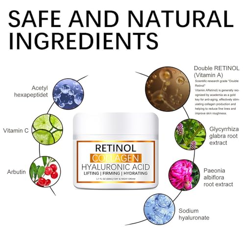 Retinol Face Cream with Hyaluronic Acid & Vitamin E - Collagen Cream - Anti Wrinkle Face Cream - Skin Lightening Cream - Dark Spot Remover - Anti Aging Face Cream - Night Cream for Women - Image 5