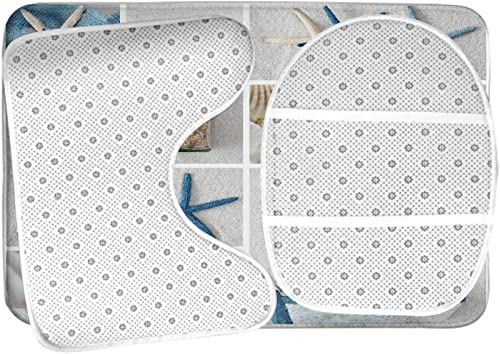 Badezimmerteppich-Set, 3-teilig, Collage aus Sommer-Seesternen, waschbarer Badeteppich, rutschfest, mit Rückenpolster, Konturteppich und Toilettendeckelbezug – Bild 6