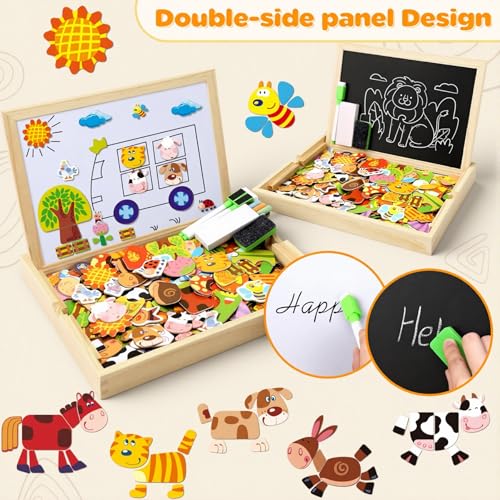 COOLJOY Magnetisches Holzpuzzle 100+ Stück, Spielzeug Ab 2 3 4 Jahre Mädchen Jungen, Pädagogisches Magnetische Holzspielzeug Mit Bauernhof-Muster, Lernspielzeug Halloween Kinder