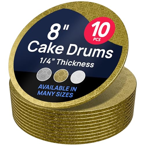 O'CREME Round Cake Drum Board 8 Inch Gold Wraparound 10 Pack