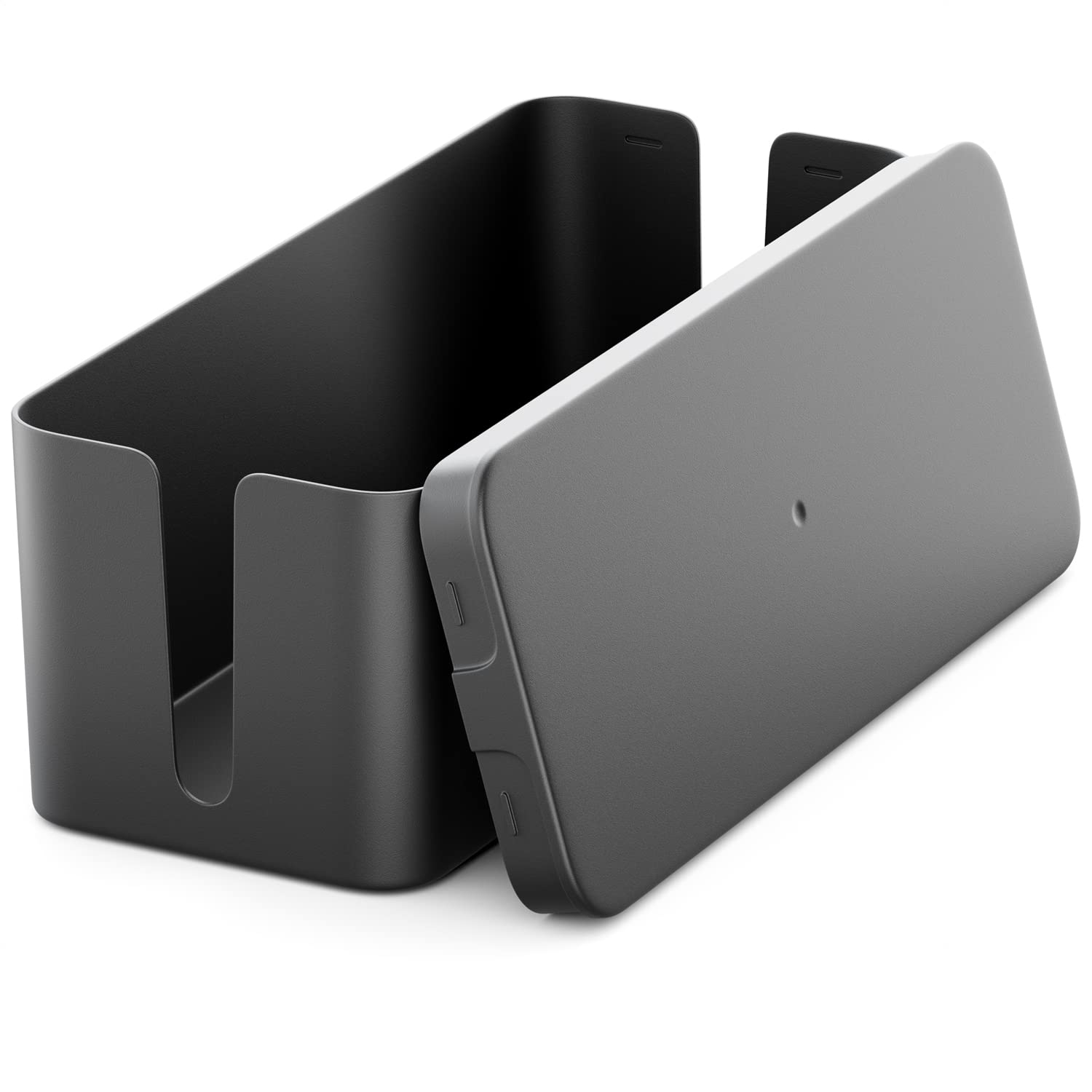 deleyCON Kabelmanagement Box Kabel Organizer Box Kabelkasten 32,7cm x 13,5cm x 12,5cm Robuster Kunststoff 2 Seitliche Kabelführungen Schutz und Sicherheit Schwarz