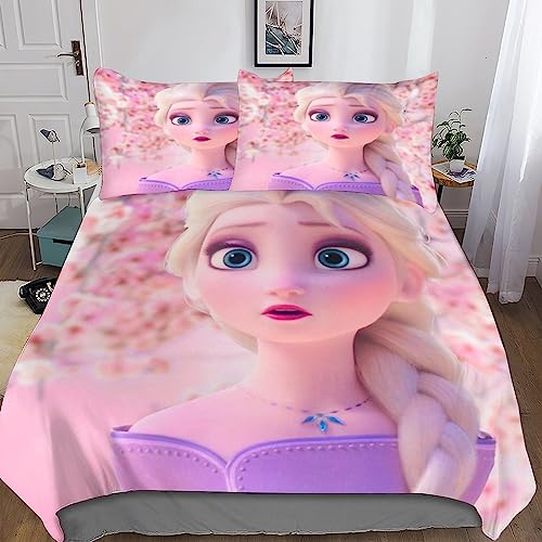 Frozen Juego De Ropa De Cama Elsa 3D para Niños Y Adultos Funda Nórdica De Microfibra con Cremallera Y Fundas De Almohada Suave Transpirable Double(200x200cm)