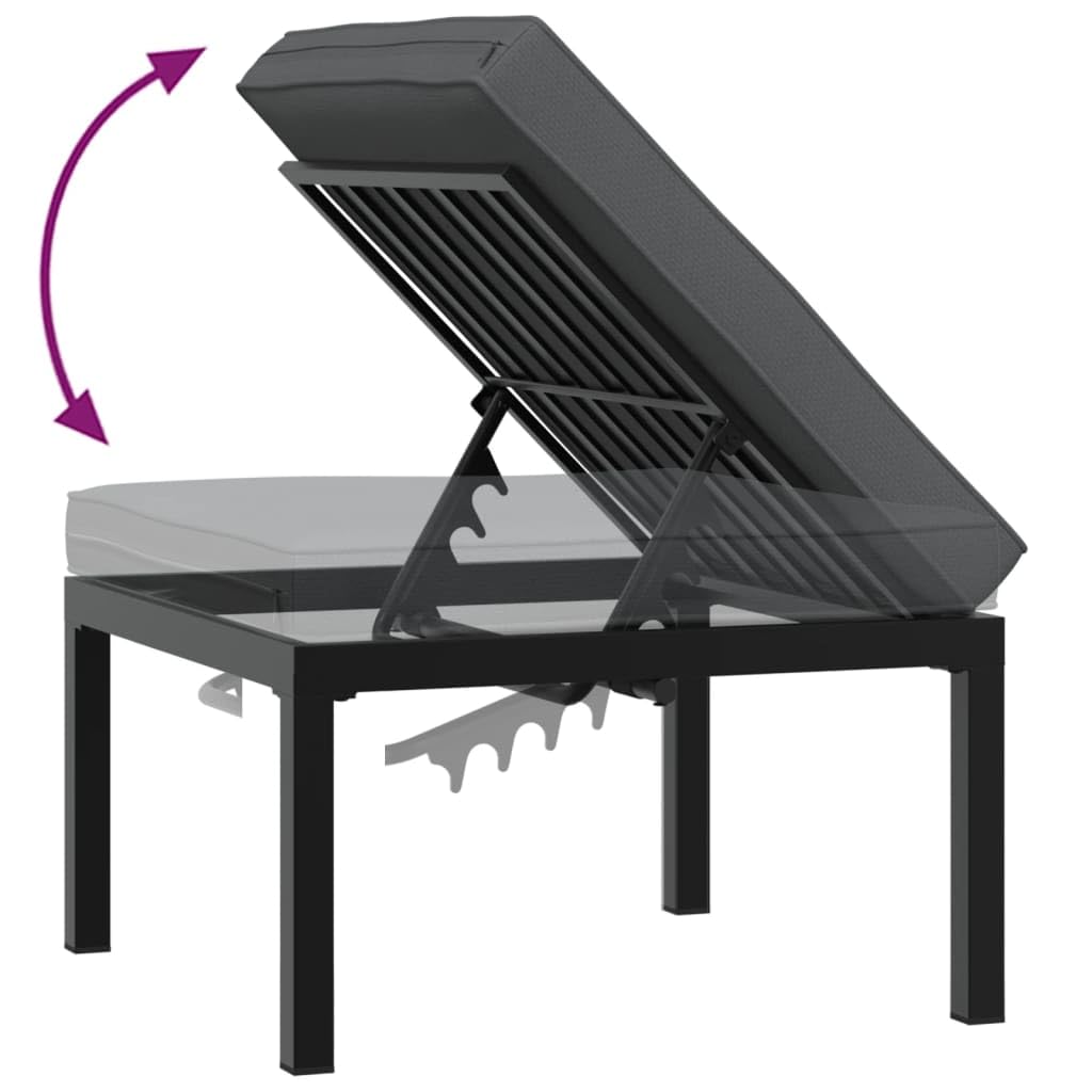 Taboret ogrodowy z poduszką, czarne, malowane proszkowo aluminium, 65 x 65 x 35 cm, regulacja wysokości, 3-stopniowa, obciążenie do 110 kg, na balkon, taras, do siedzenia na zewnątrz