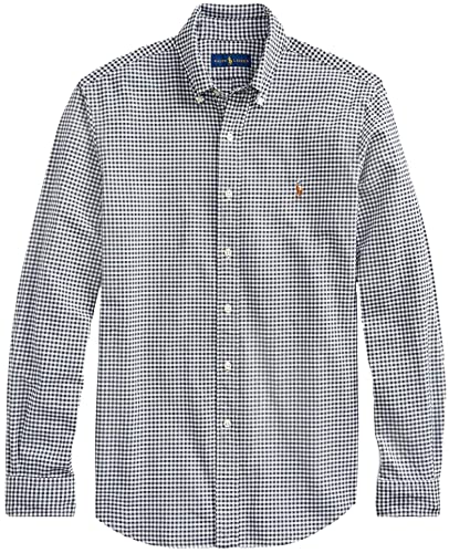 POLO RALPH LAUREN Men's Classic Oxford Long Sleeve Sport Shirt, Rl Checkered Black/White, Large