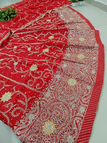 Image of Heavy Embroidery Work Semi Stitched Shimmer Silk Designer Rajputi Poshak For Women Rajasthani Lehenga Choli