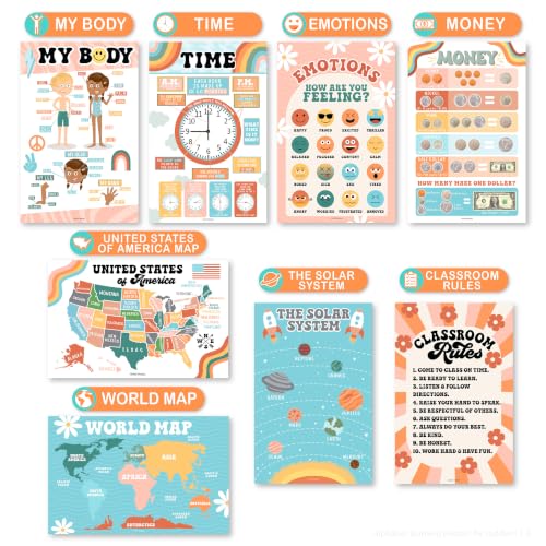 Image of Hadley Designs 16 Educational Posters for Classroom Must Haves - Laminated Pre-K Posters for Toddler Homeschool Essentials, Toddler & Preschool Learning Activities, Kindergarten Classroom Decor