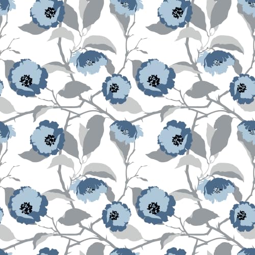 Image of LORETO - A QUALITY LINEN BRAND 186 TC 100% Pure Cotton Single Fitted Bedsheet with Pillow Cover for 36x78 inch Mattress, All-Around Elastic, Fits up to 8 Inch Depth, Blue & Grey Bloom Harmony
