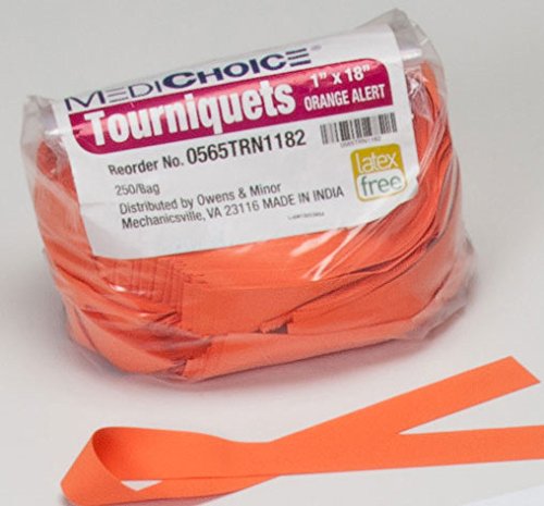 MediChoice Textured Premium Tourniquet, Rolled and Banded, 1 x 18 Inch, Orange, 1314TRN1182 (Case of 1000)