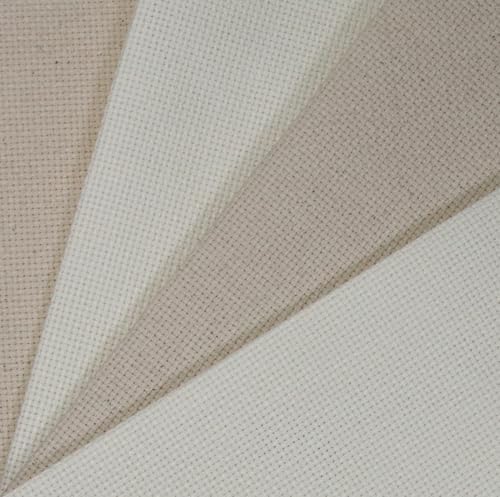 Image of KCS 4 /6 pc of 12 inch x 18 inch 30cmx45cm 16CT Counted Cotton Aida Cloth Cross Stitch Fabric (Antique White+Oatmeal, 4 pc)