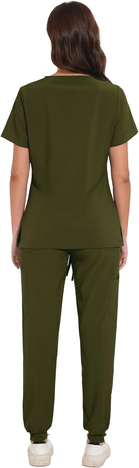 COZYFIT Scrubs for Women - V-Neck Top & Cargo Pants Scrubs Set with 10 Pockets - Image 2