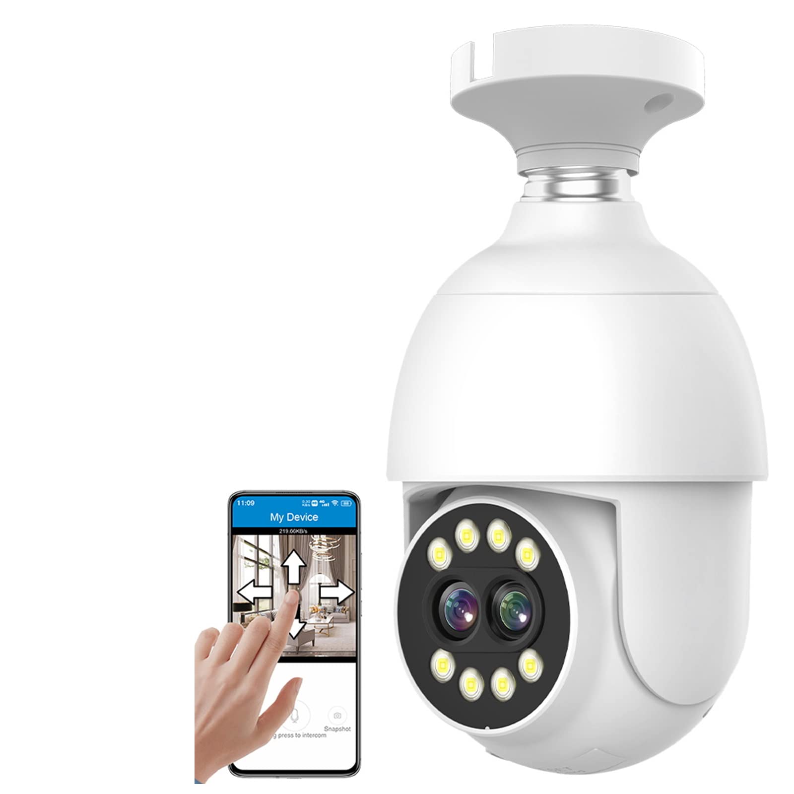 Cámara De Seguridad con Bombilla E27, Cámara WiFi De Doble Lente, Seguimiento Automático, Cámara IP De Vigilancia con Visión Nocturna En Color De 50M, Audio De 2 Vías