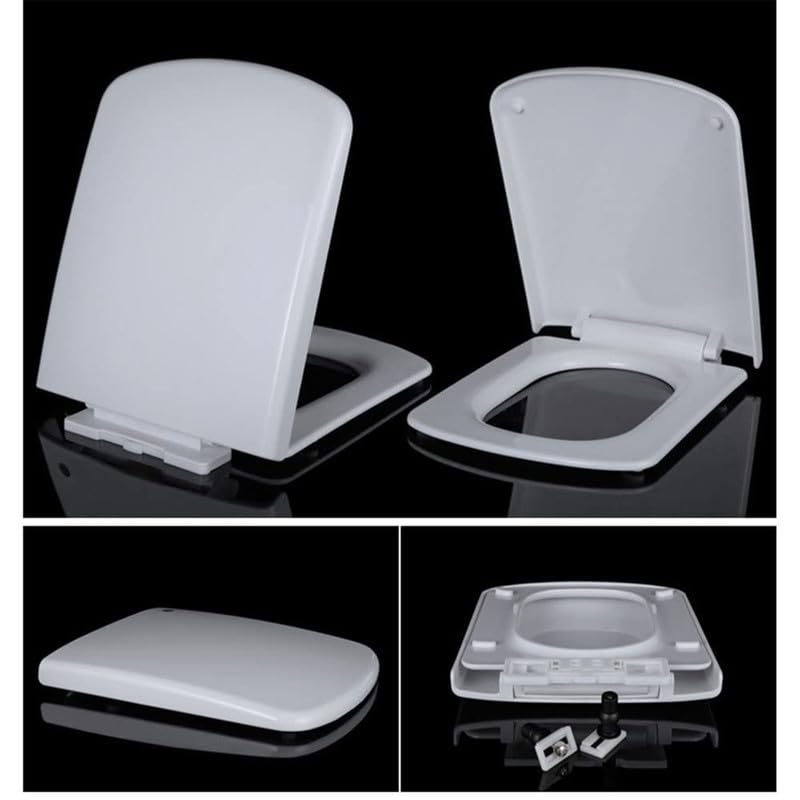 Asiento de Inodoro Universal de Cierre Suave, Tapa WC Cuadrada de PP, Tapa de Inodoro con Bisagras Ajustables y Liberación Rápida para una Fácil Limpieza, Blanco, 04D, 45x36cm